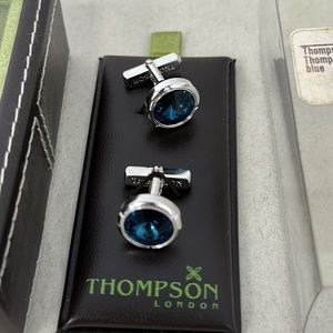 Thompson London Rhodium Swarov Blue Cufflinks CL32